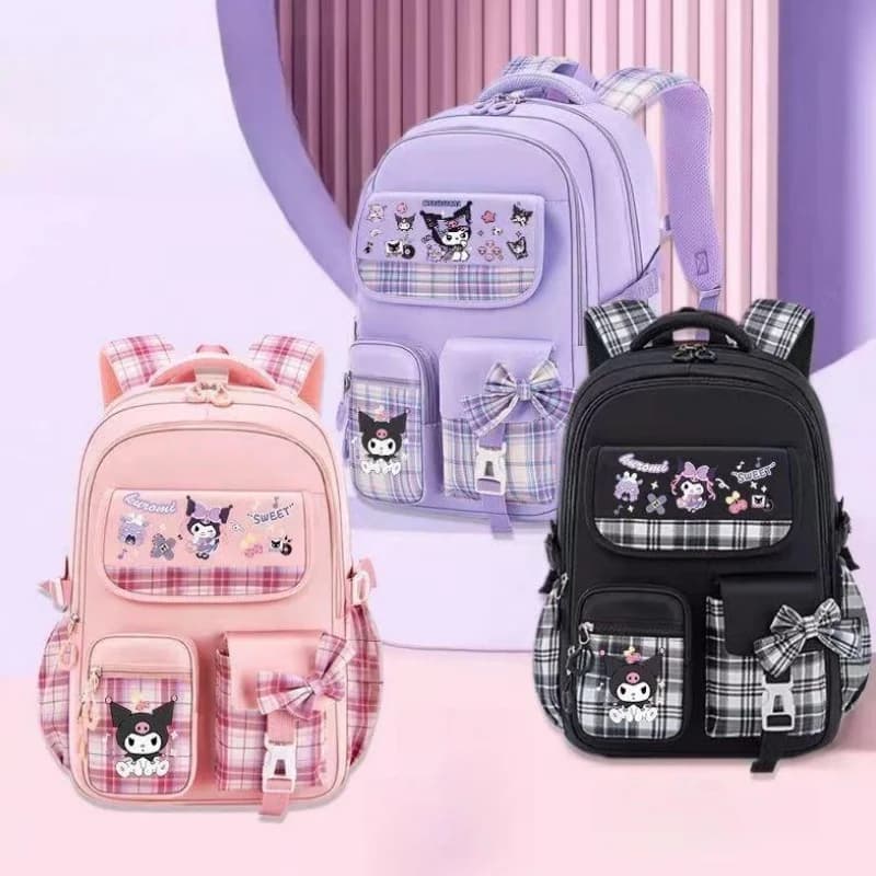 Mochila escolar para estudiantes Sanrio Kuromi de dibujos animados, gran capacidad, grado 23 a 6 ° grado, protección contra la colada, mochila con