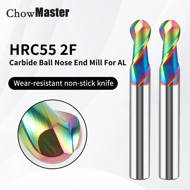 HRC55 fresa de punta de bola de aluminio colorida 2 flautas 50 60 75 100 150mm fresa de extremo de acero de tungsteno herramientas CNC