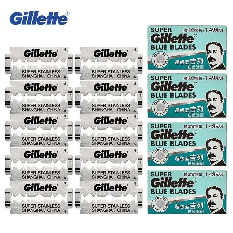Cuchillas de afeitar Gillette Super Blue, cadenas de afeitado ultrafinas de doble filo, cabezales de afeitadora de repuesto, recambios, 5/10/50/100