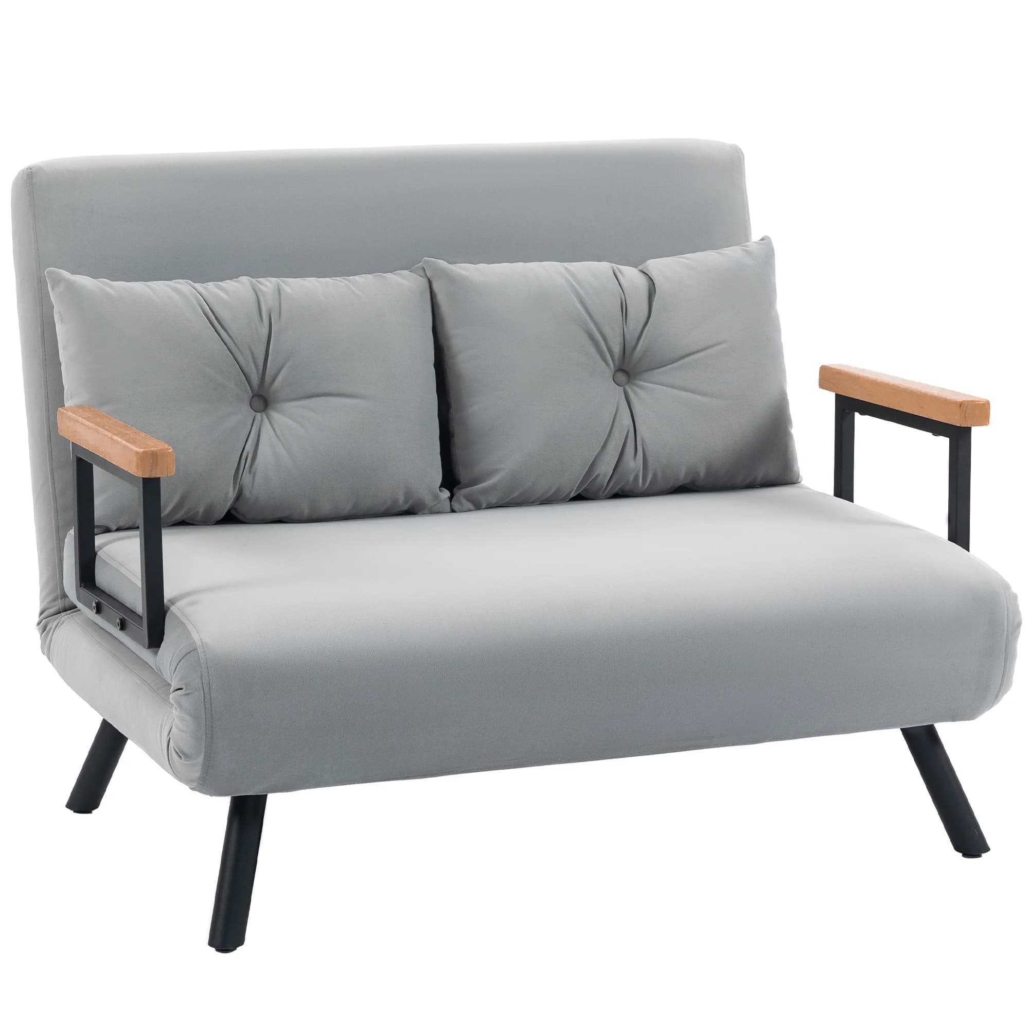 HOMCOM Sofá Cama de 2 Plazas 4 en 1, Sofá Cama Plegable Tapizado en Terciopelo con Respaldo Ajustable de 5 Niveles y Almohadas A