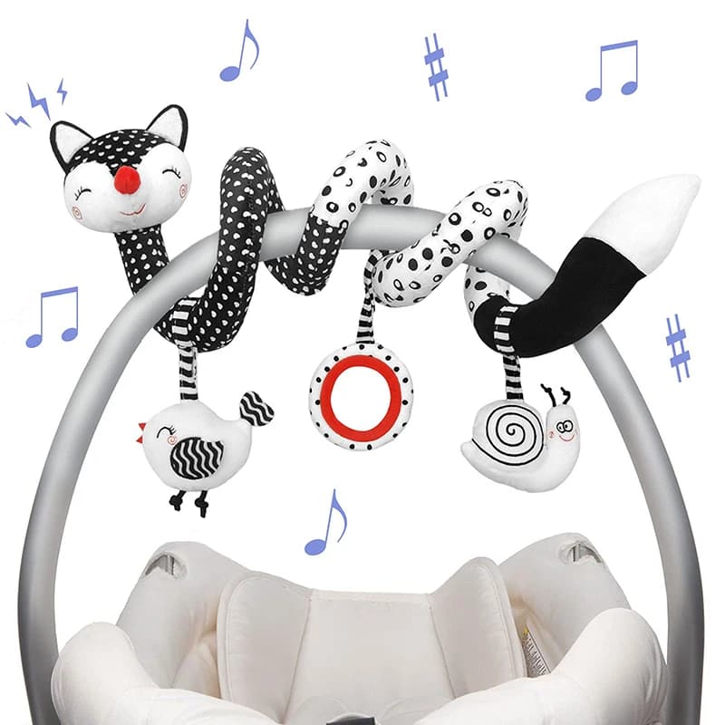 Juguetes de peluche en espiral para bebé, cochecito blanco y negro, actividad en espiral elástica, asiento de coche, sonajero colgante, juguetes,