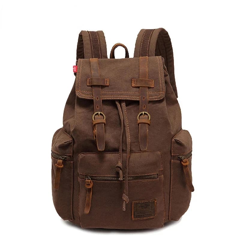 Mochila Retro de lona para hombre, adecuada para ordenador portátil de 14 pulgadas, 36-55l, resistente al desgaste, envío directo de café