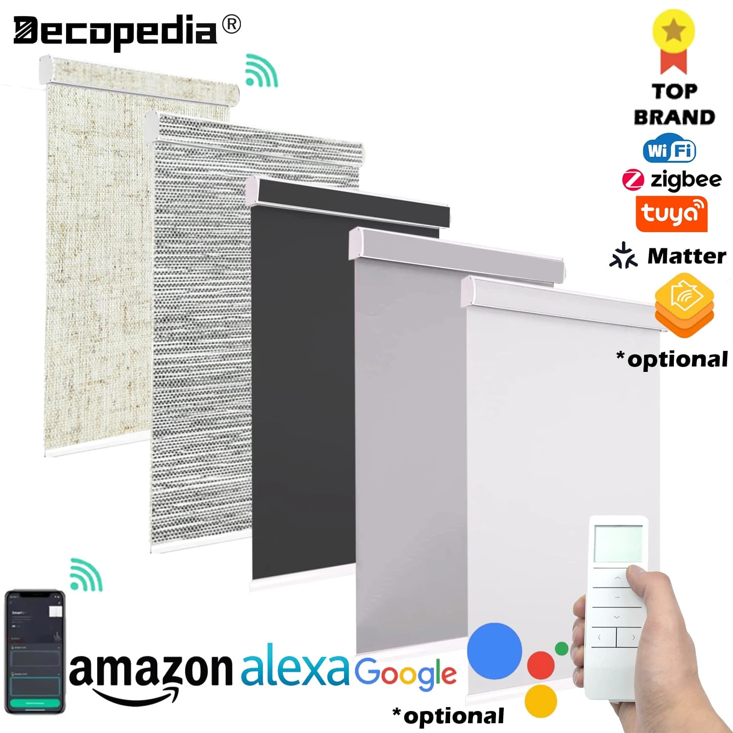 Persianas Enrollables Decopedia para Ventanas, Motorizadas, Inalámbricas, Inteligentes, Opacas, Cortina Día y Noche para Sala de Estar