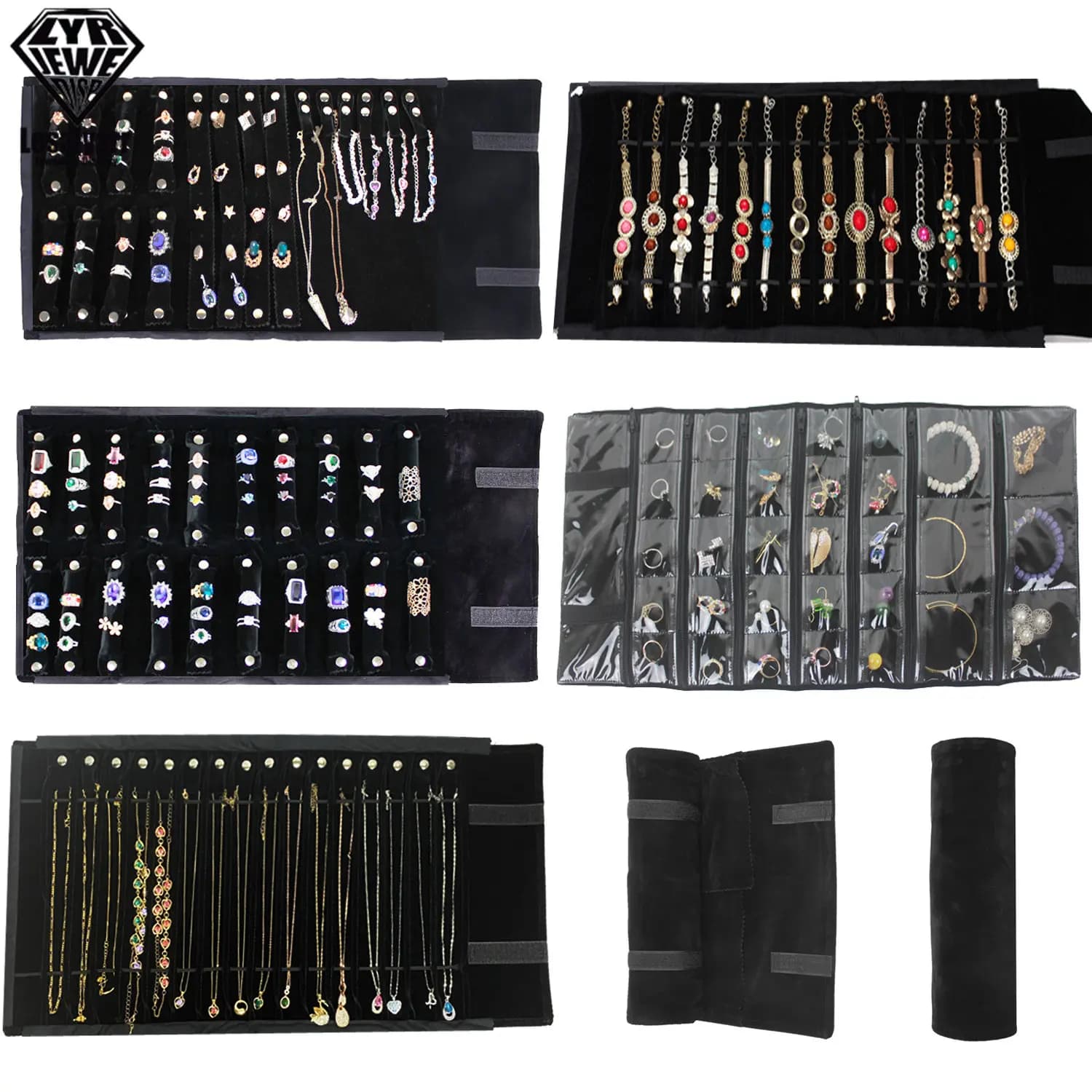 Rollo de joyería de viaje grande portátil, bolsa colgante, collar, pulsera, cadena, almacenamiento, Estuche de transporte, reloj, brazalete, anillo,