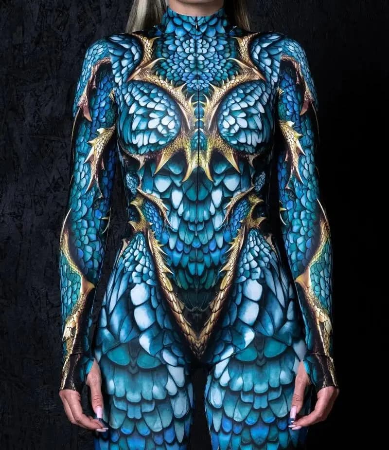 Mujeres CyberPunk dragón gótico diablo monstruo Cosplay mono disfraz fiesta de Halloween espectáculos armadura Zentai traje mamelucos