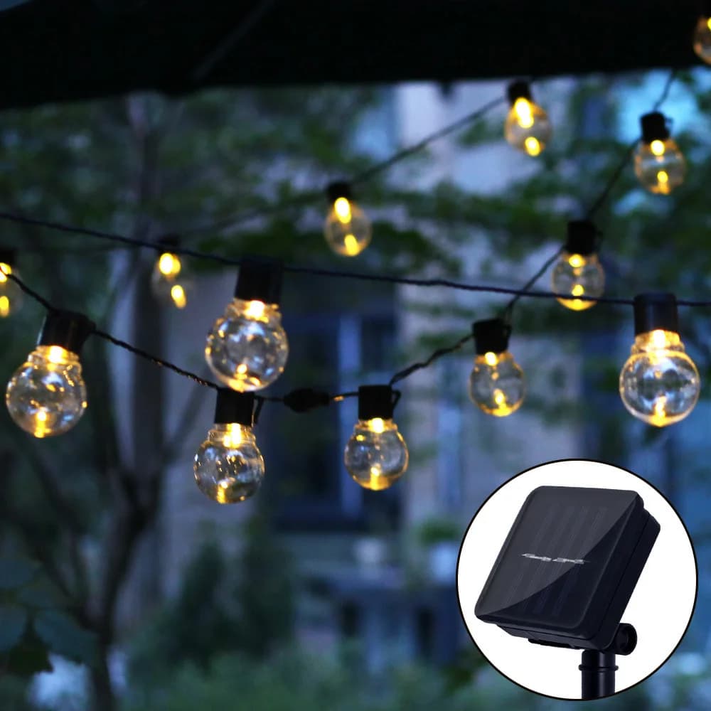 Guirnalda de luces LED solares con forma de globo, 5/7/12M, guirnalda navideña, lámparas para bodas, exteriores, para fiestas, vacaciones, jardín,