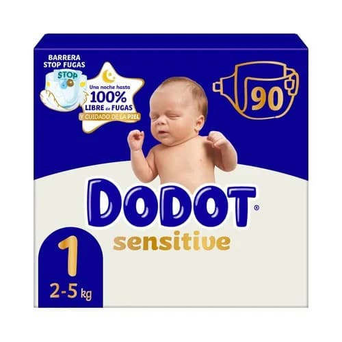 Pañales Dodot Sensitive T1(2-5KG) 90ud -T2(4-8KG) 88ud-T3(7-11KG)2*56 total 112ud-T4(10-15KG)2*48 total96ud-T5(12-17KG)2*44 total 88ud-T6(14+KG)2*41