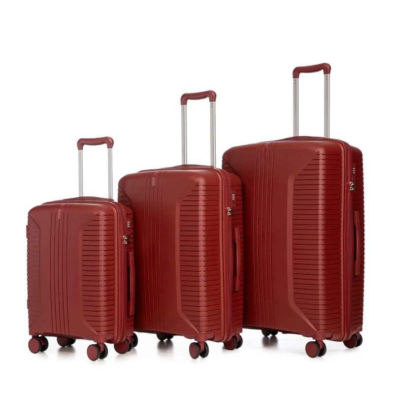 Juego de equipaje giratorio de 3 piezas de PP de 20/24/28 pulgadas – con asas laterales, ganchos para colgar y patas protectoras – con candado de