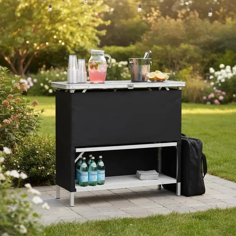 Mostrador de Stand para Feria/Exposición 97,5 x 38,5 x 87 cm, Mesa de Bar Plegable Larga y Portátil con Bolsa de Transporte, Estante de