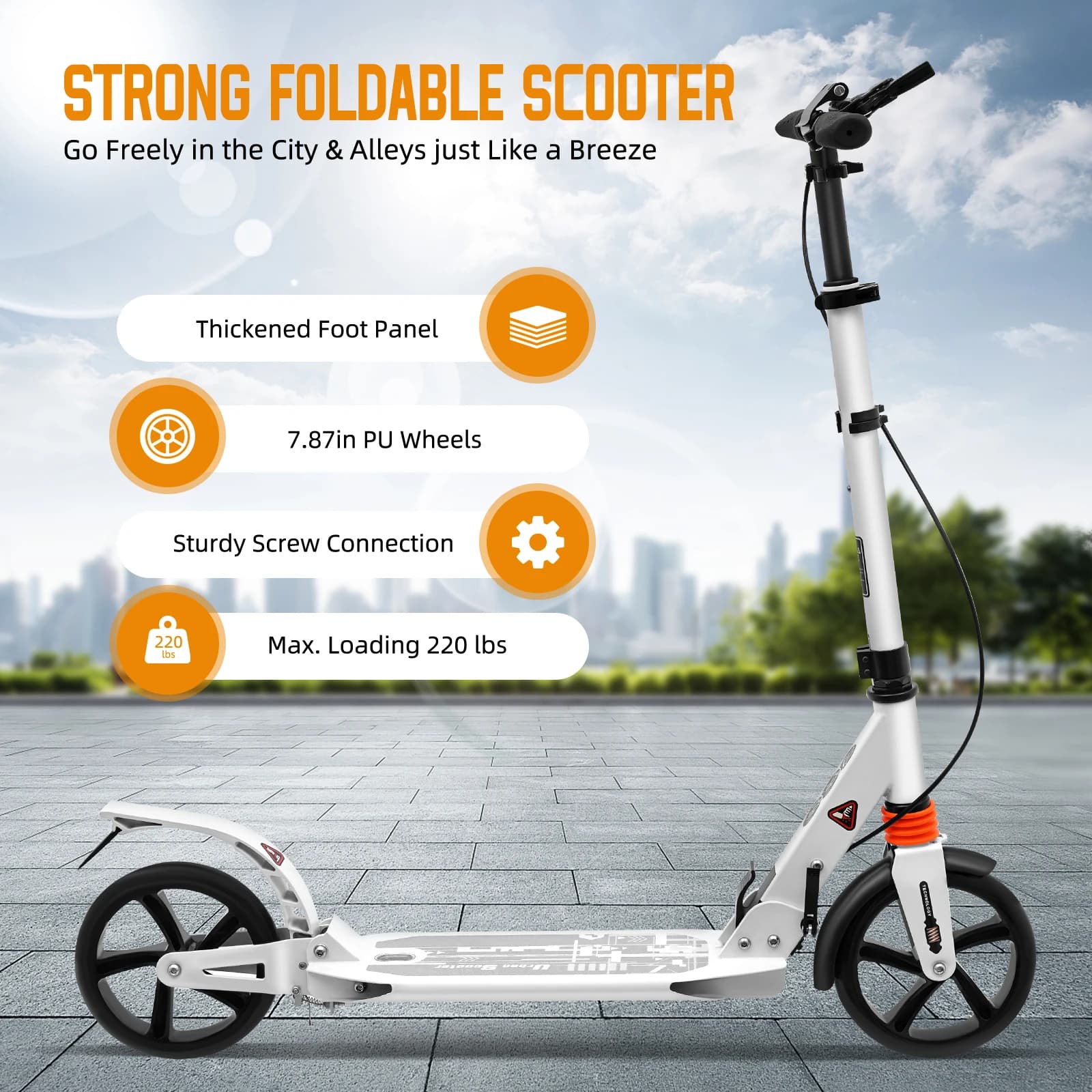 Patinete plegable de 220 libras, patinete con ruedas de PU, 3 alturas ajustables, Scooter de 94cm de longitud, adultos, adolescentes, desplazamientos