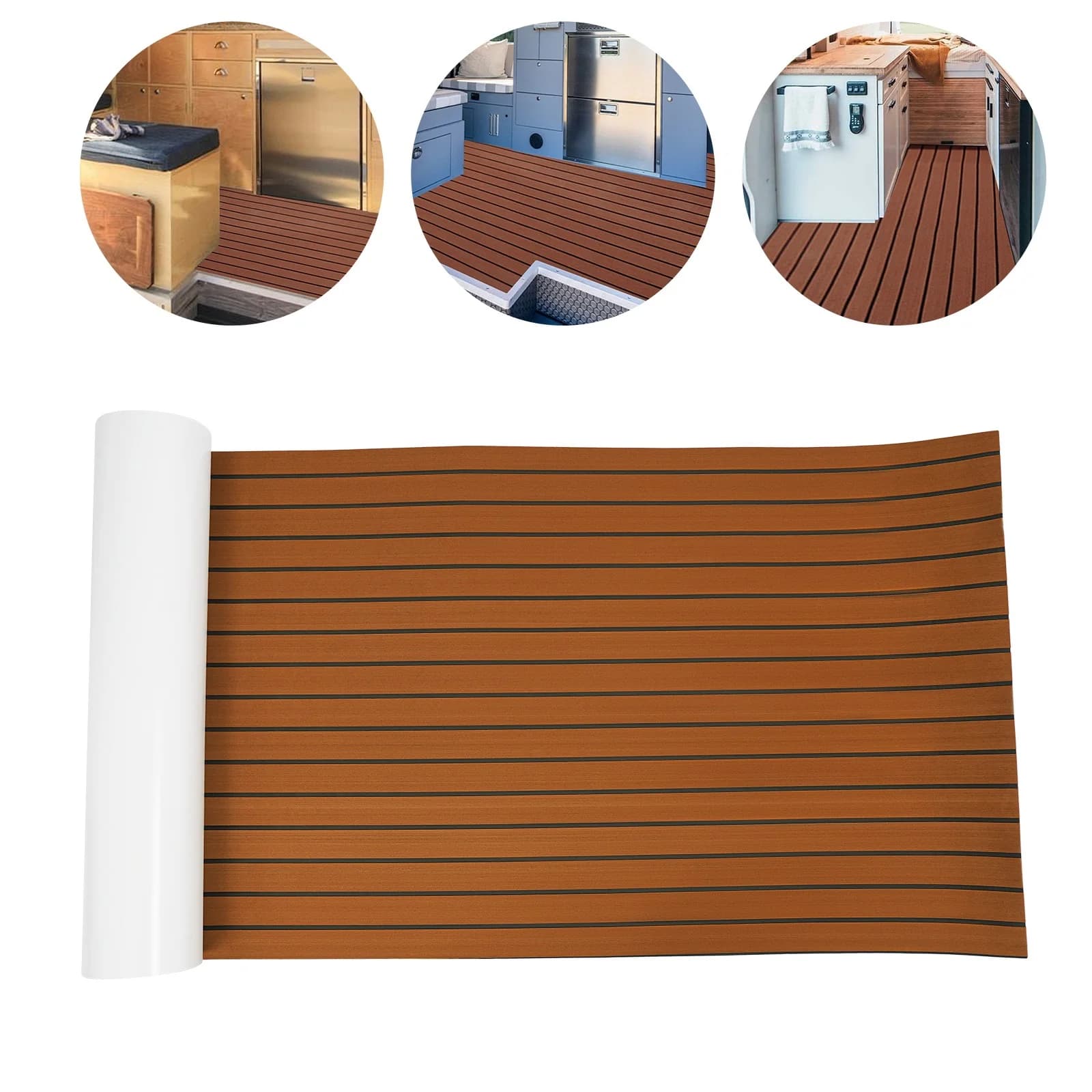 Alfombra de suelo de teca de espuma EVA de 240x90cm, almohadilla autoadhesiva antideslizante de 6mm de espesor, alfombra marina impermeable cortable