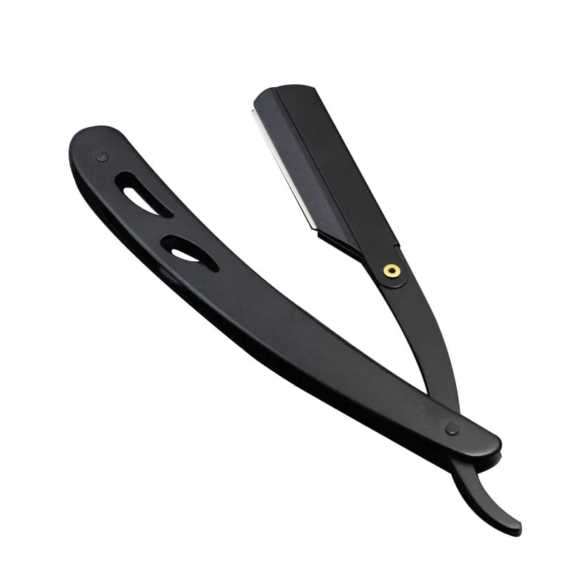 1-3 Piezas de Herramientas de Barbería para Hombre, Navaja de Afeitar y Cuchillas, Navaja de Afeitar Plegable Negra Antigua, Soporte para Navaja de