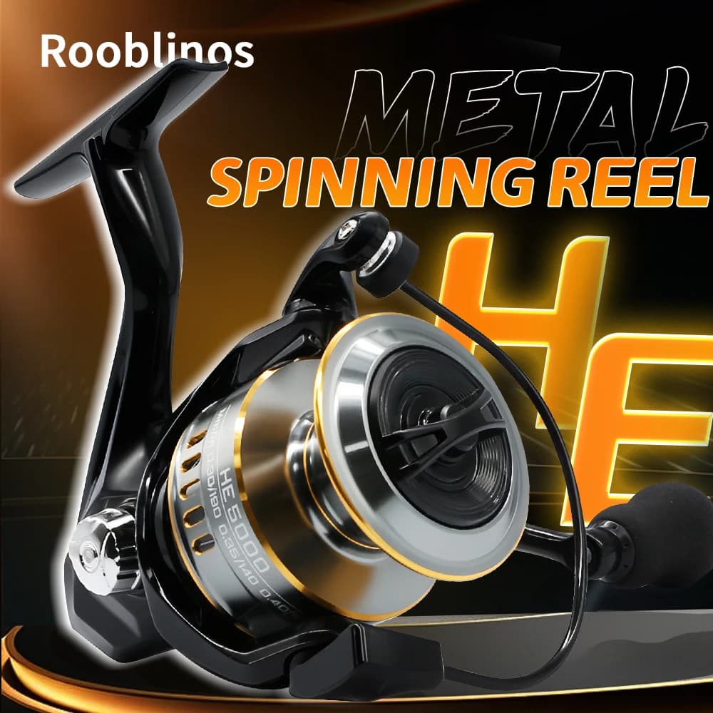 Carretes giratorios Rooblinos HE, Metal ultraligero, relación de engranaje 5,2: 1, 1000-7000, carretes de pesca de arrastre máximo grande para agua