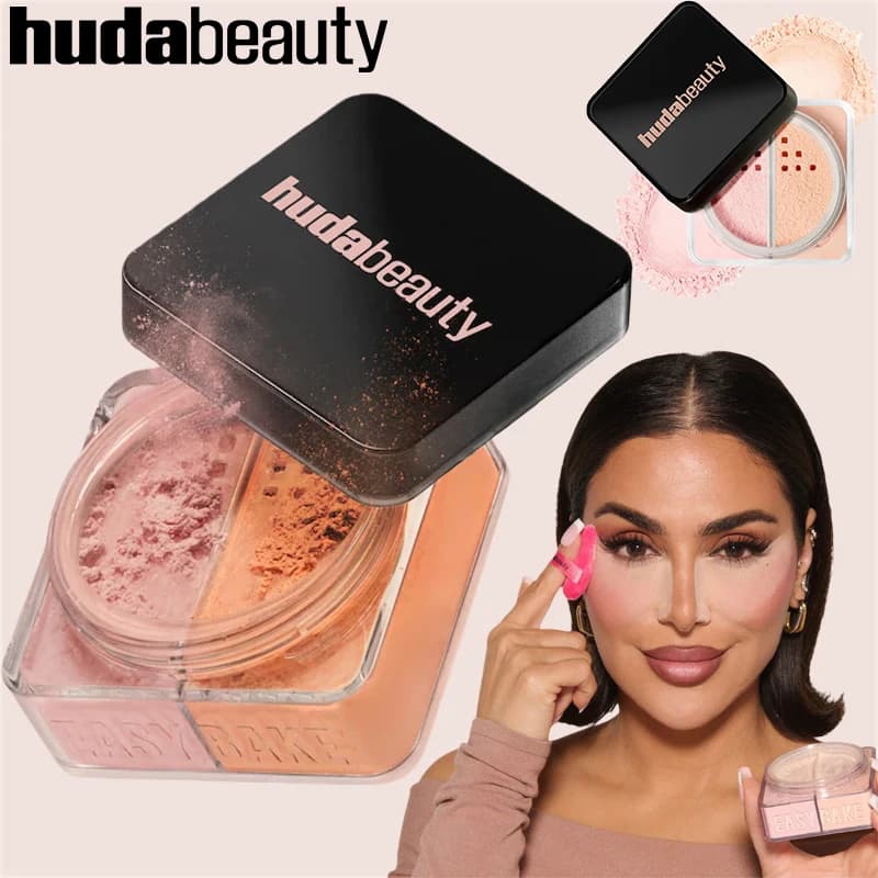 HudaBeauty Easy Bake Polvo Suelto Iluminador y Corrector Duo de Larga Duración, Control de Grasa, Maquillaje Natural a Prueba de Agua para Rostro