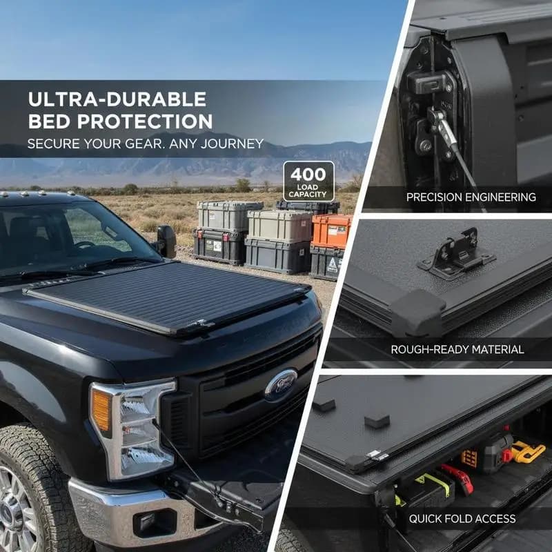 Cubierta de caja de carga de tres piezas compatible con Ford F-250 F-350 Super Duty 1999-2024, lado plano 2052 mm, cubierta rígida para plataforma de