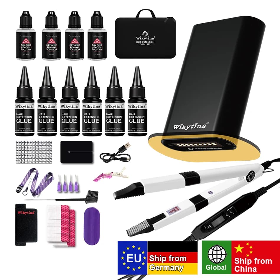 Kit de Herramientas para Extensiones de Cabello con Luz UV Wikytina V Light, Combo, Máquina para Remover Pegamento UV - Juego de Herramientas de