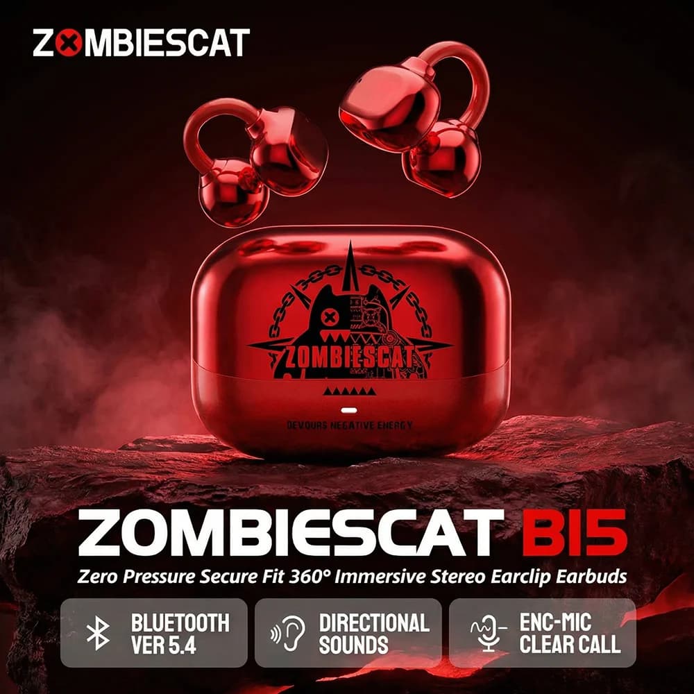Auriculares con clip para oreja Zombiescat B15 OWS 360 °   Auriculares estéreo inmersivos Bluetooth 5.4 IPX4 Auriculares inalámbricos deportivos