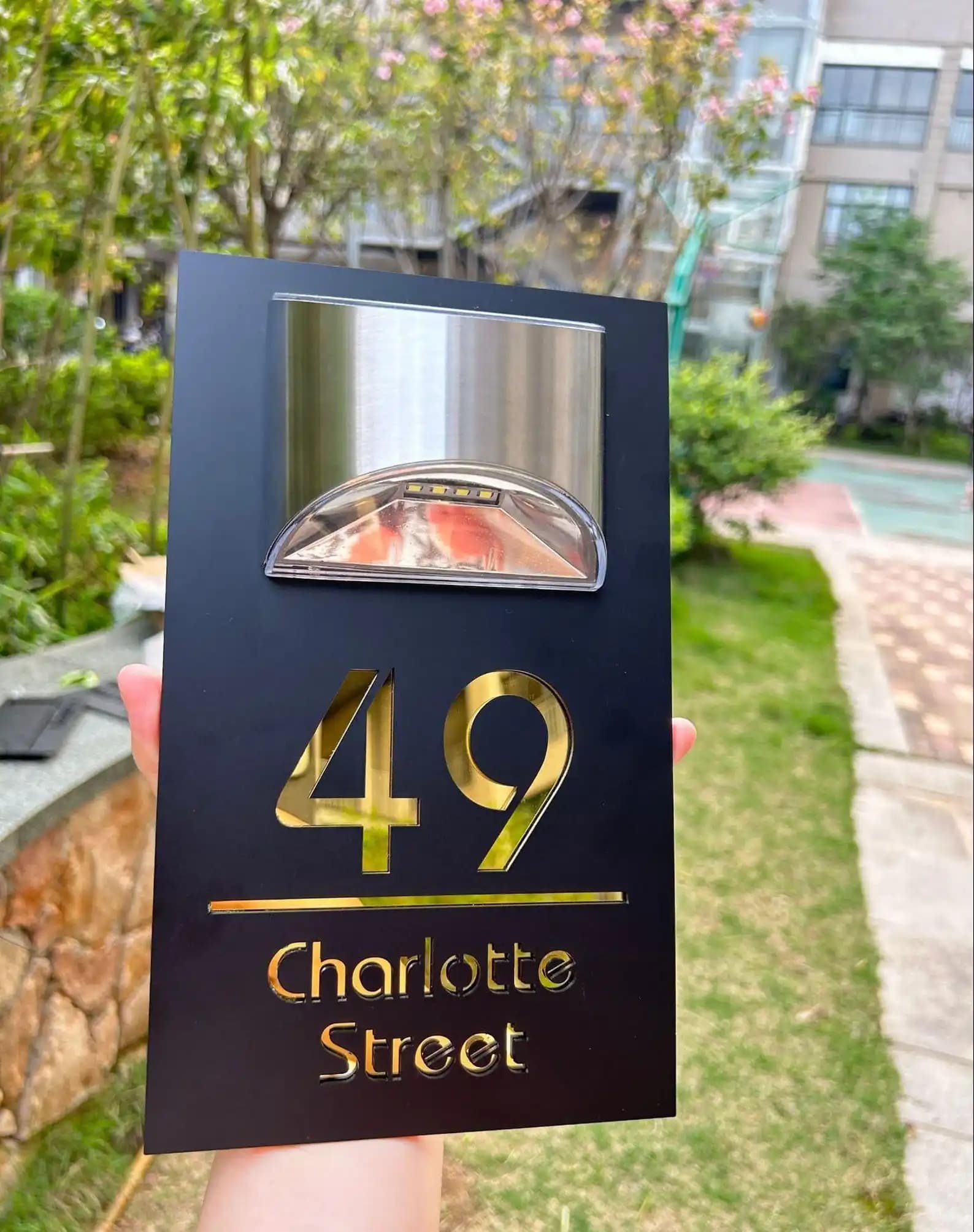Placa de Dirección LED con Energía Solar Personalizada, Letrero de Número de Casa de Acrílico con Nombre de Familia, Decoración Duradera e