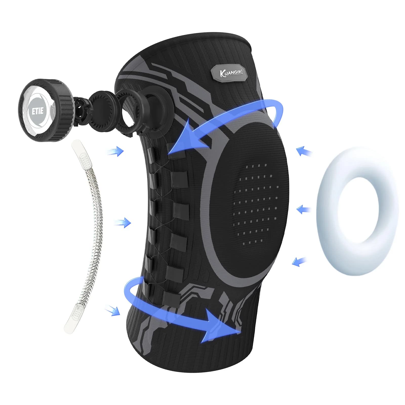 Kuangmi Rodillera con perilla inteligente con almohadilla de gel para rótula y estabilizador lateral, rodillera de compresión para ejercicio