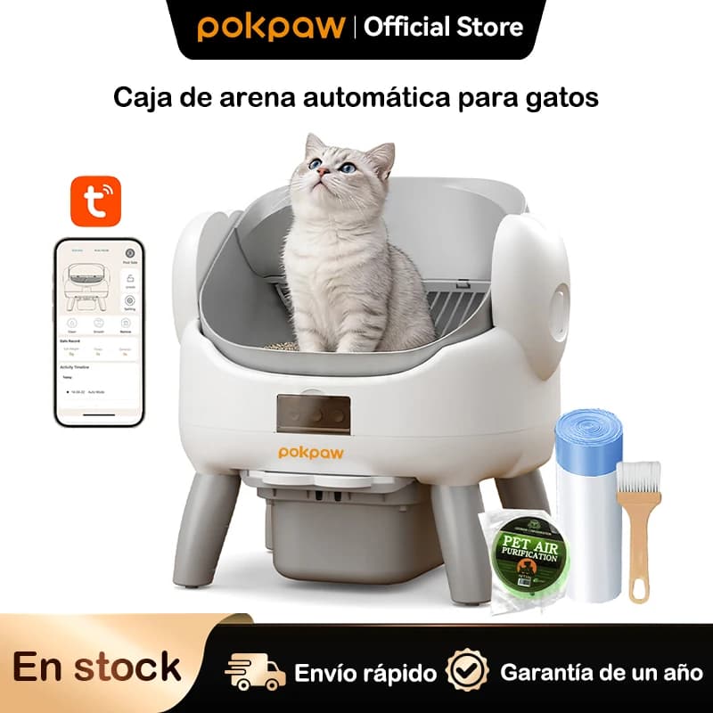 Caja de Arena Automática para Gatos Pokpaw CL23 con App, Gran Capacidad de 72L con Modo Gatito – Caja de Arena Inteligente Silenciosa, Suministros