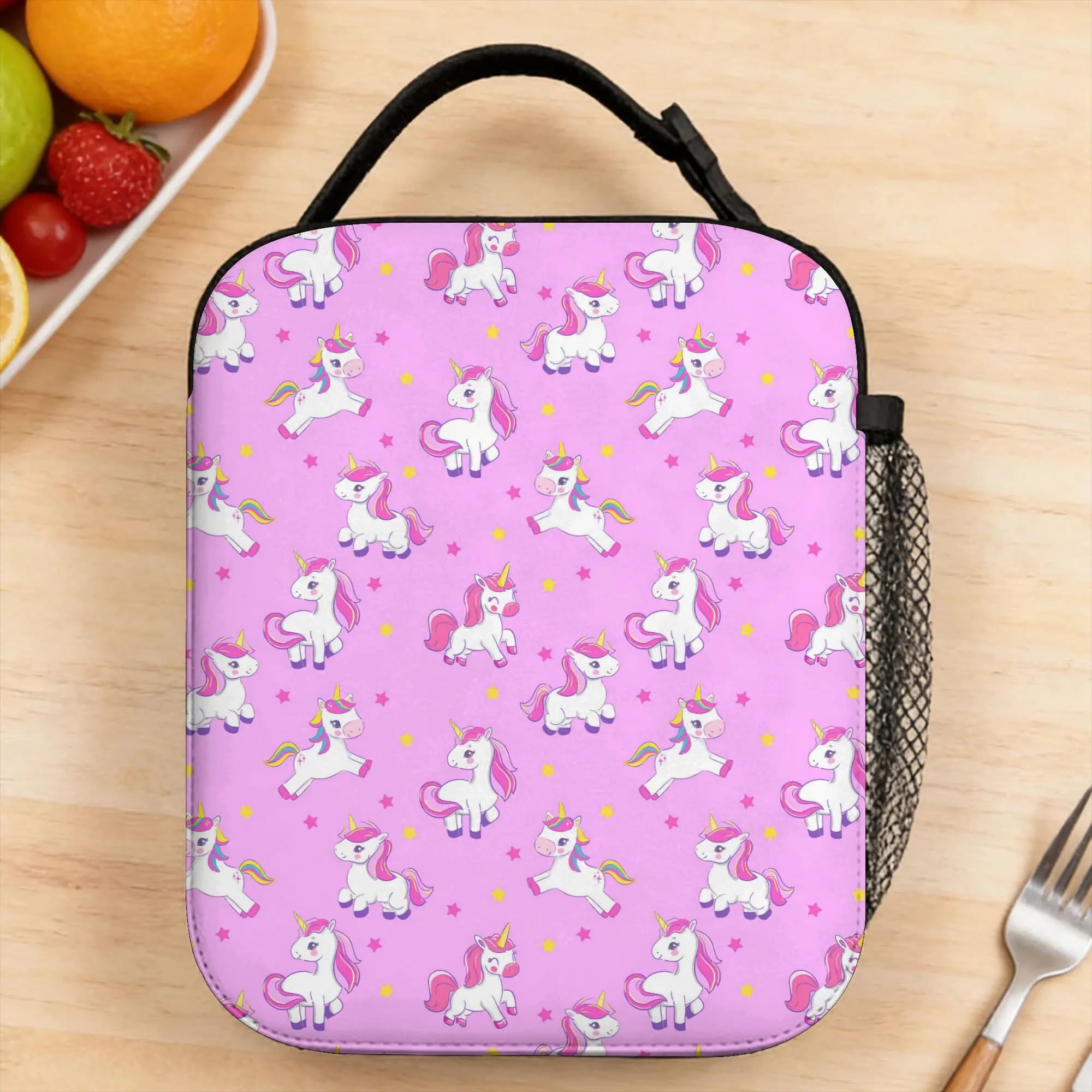 Bolsa de almuerzo con diseño de unicornio, linda y sencilla, lonchera de viaje para niños, divertida bolsa portátil con estampado para llevar