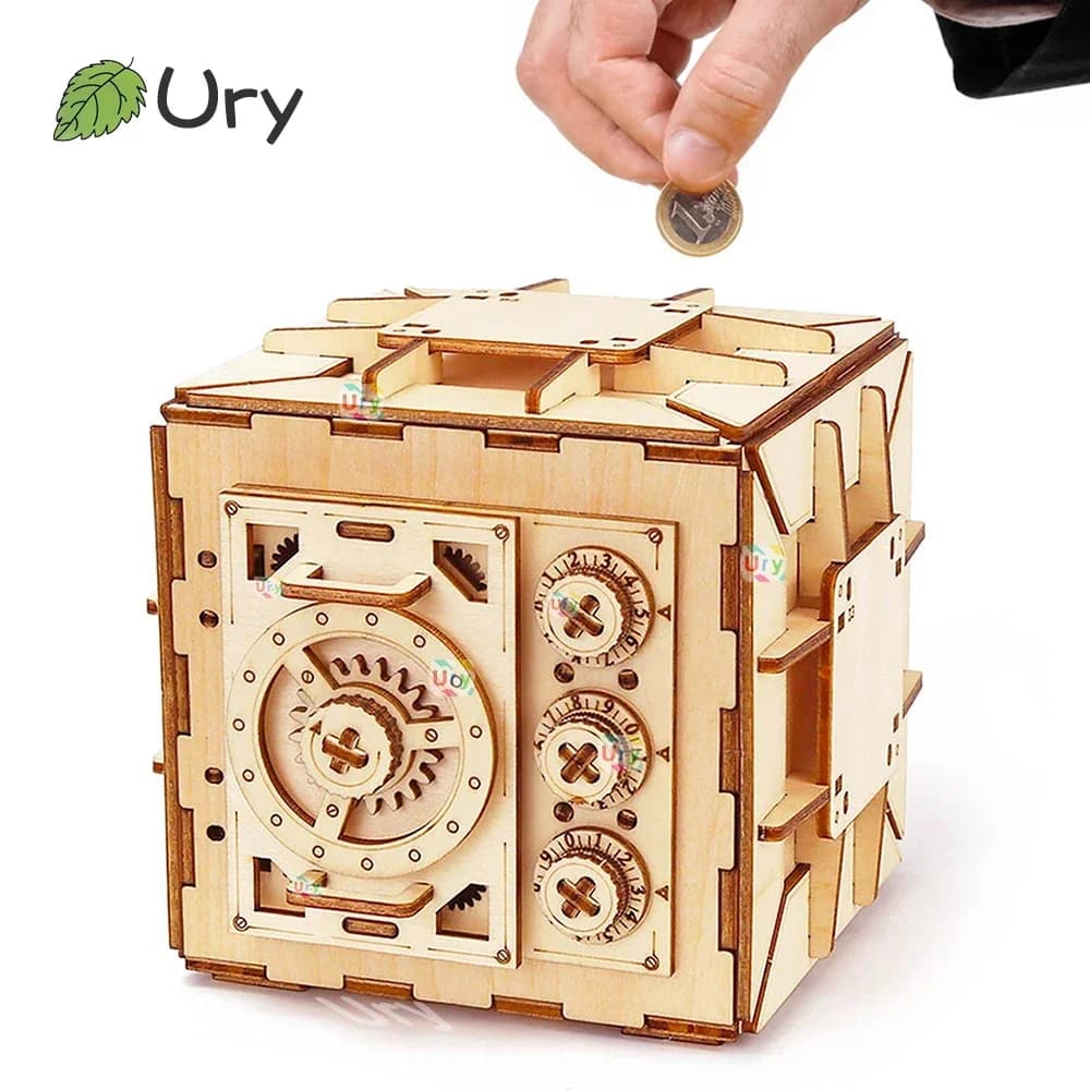 URY-rompecabezas de madera 3D con contraseña, caja de dinero del Tesoro, hucha DIY, modelo de ensamblaje avanzado, juguetes, regalo creativo para