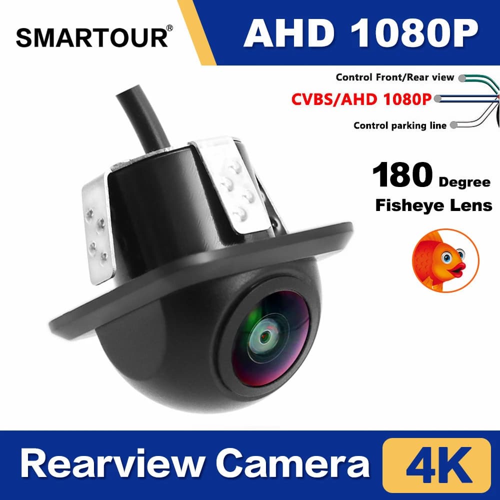 Cámara de Visión Trasera para Auto SMARTOUR, 1080P, Visión Nocturna, Monitor de Estacionamiento, CCD Impermeable, Lente Ojo de Pez HD de 170 Grados
