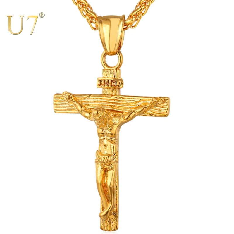 U7 crucifijo Cruz colgante collar de acero inoxidable para Mujeres Hombres collar de fe joyería religiosa de moda envío gratis