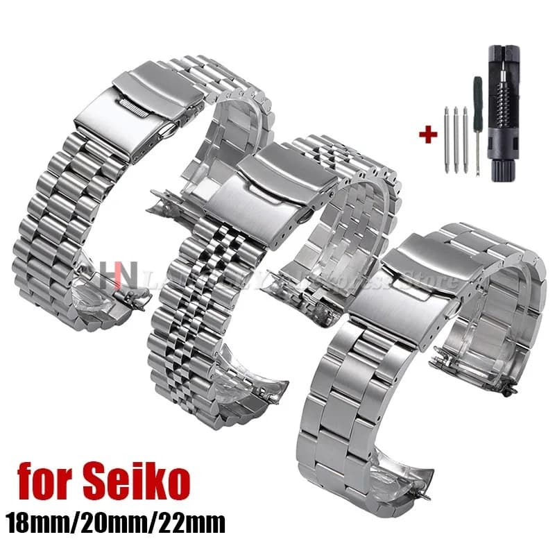 Correa de reloj de acero inoxidable sólido para Seiko 5 SKX009/007 para Jubilee para reloj de extremo curvo Oyster 18mm 20mm 22mm banda deportiva