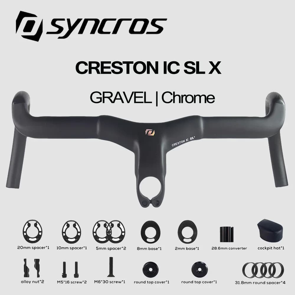 Manillar de Bicicleta de Carbono SYNCROS ADDICT con Logotipo Cromado, Creston IC Sl X Gravel, Cabina Integrada, Enrutamiento Interno de Cables de