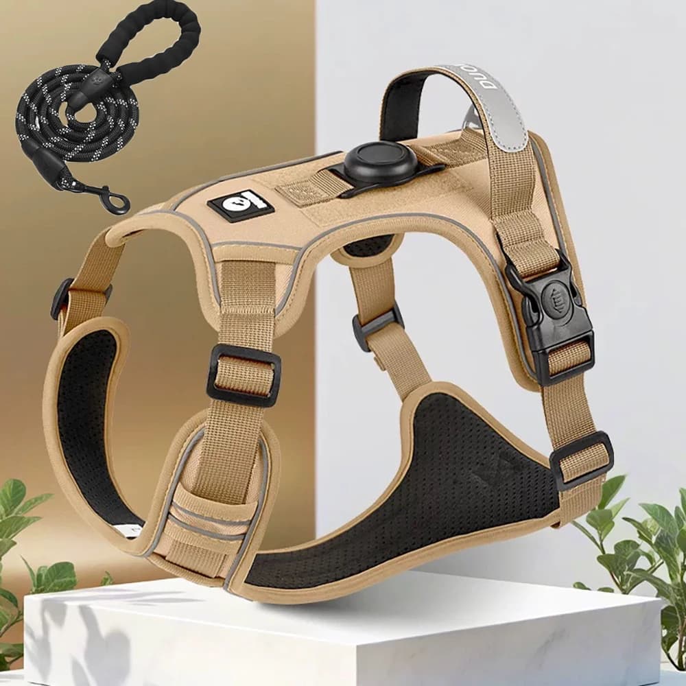 Arnés para perros con soporte Airtag y juego de correa, Material transpirable Oxford de primera calidad, juego de arnés y correa para perros