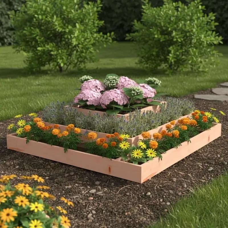 Jardinera elevada de madera maciza de 110x110x27 cm / maceta / caja de plantación. Esta moderna maceta hecha de madera maciza, resistente y duradera,