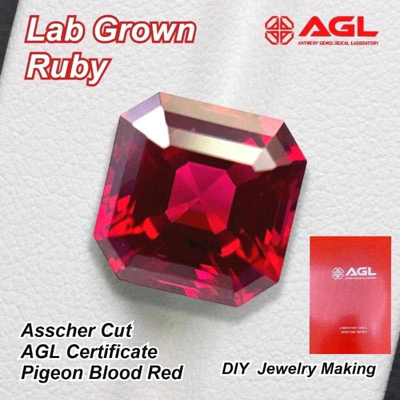 Rubí Cultivado en Laboratorio de Alta Calidad, Corte Asscher, Color Rojo Sangre de Paloma, Materiales Principales para la Fabricación de Joyas y