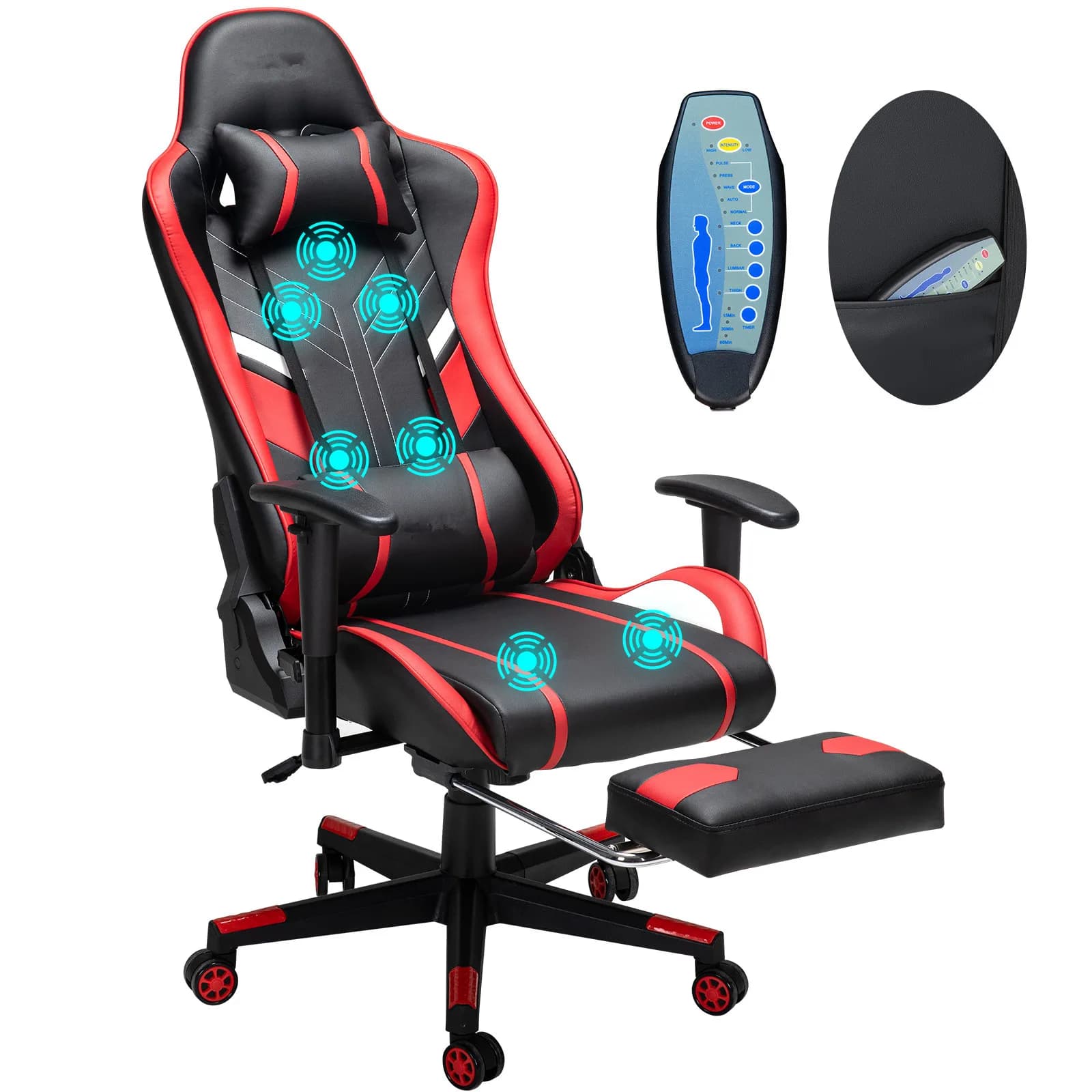 Silla de juegos de masaje GC-RC03 Silla de oficina ergonómica de altura de asiento ajustable de 7 puntos con reposapiés y lumbar para oficina en