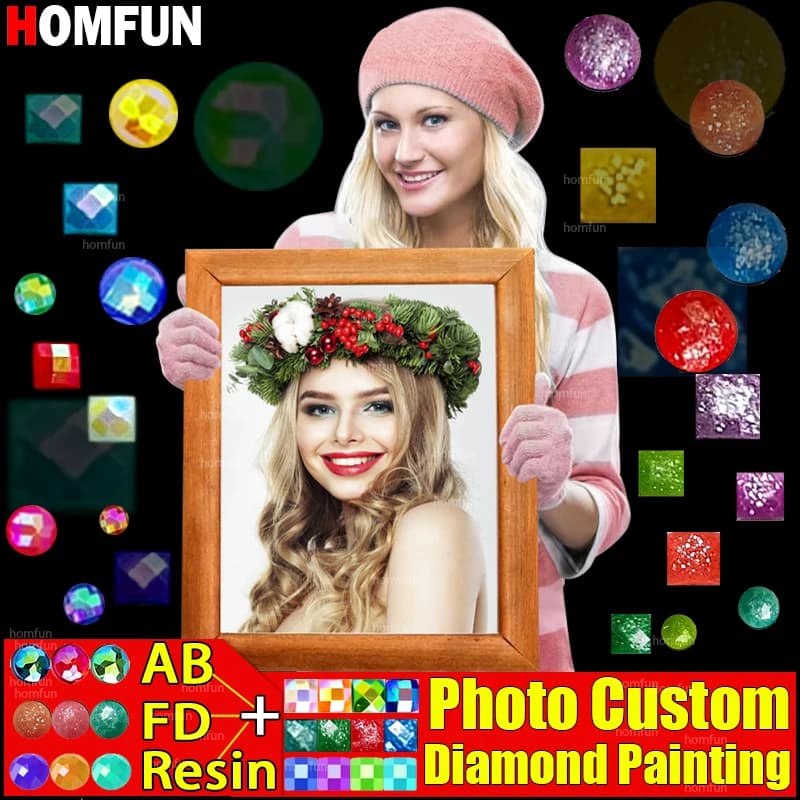 HOMFUN resina + polvo de hadas + foto de taladro AB taladro completo personalizado 5D DIY pintura de diamante punto de cruz privado decoración de