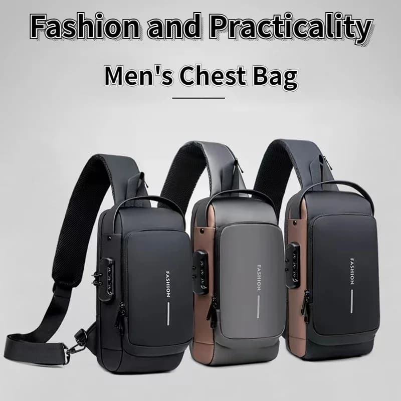 Nuevo bolso de pecho a la moda para hombre, mochila portátil con cinta antirrobo con puerto de carga USB, bolso cruzado para deportes al aire libre