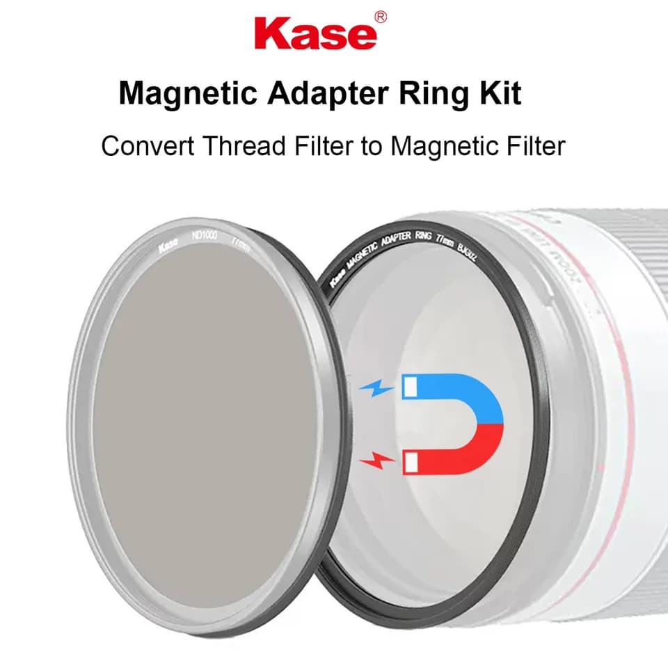 Kit de anillo adaptador de lente y filtro magnético Kase: convierte filtro de rosca a filtro magnético de 49/52/58/72/77/82/95 mm