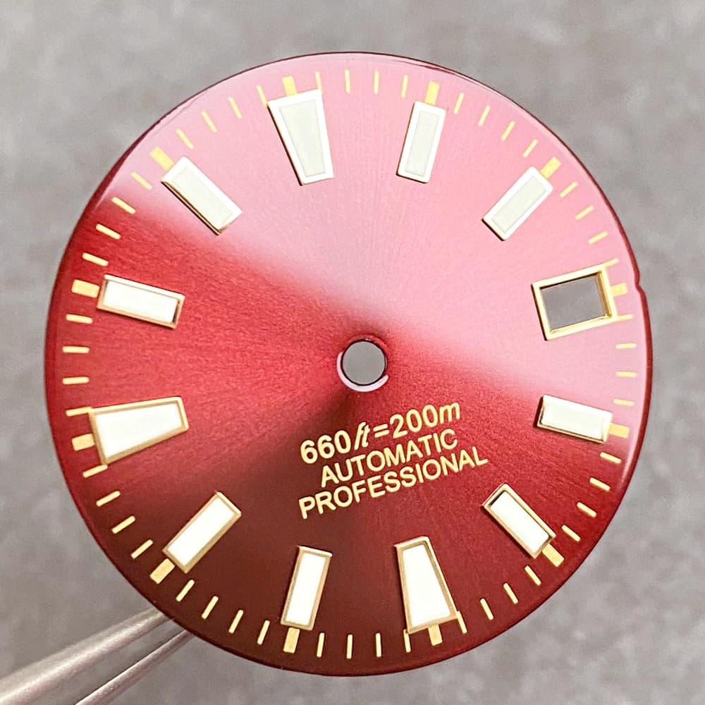 Nueva Esfera de Reloj Sunburst de 28.5mm NH35, Repuesto Luminoso Verde, Esfera de Reloj Estéril Roja/Negra/Azul/Verde para Movimiento NH35 NH36