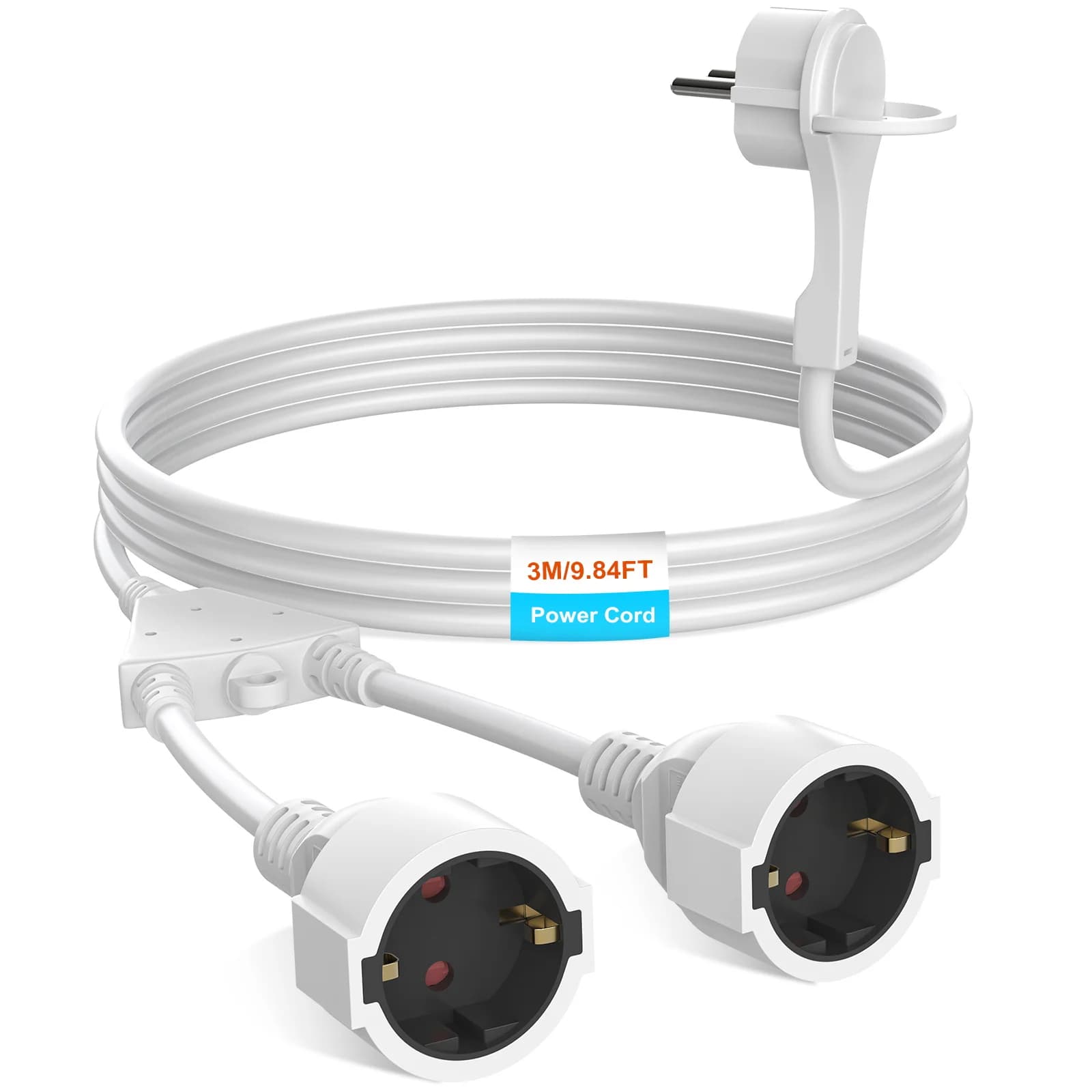 Cable de Extensión de Doble Enchufe Estándar Europeo de 2/3/5/7/10 Metros, Cable de Alimentación de PVC Ignífugo, 4000W de Alta Potencia, IP44