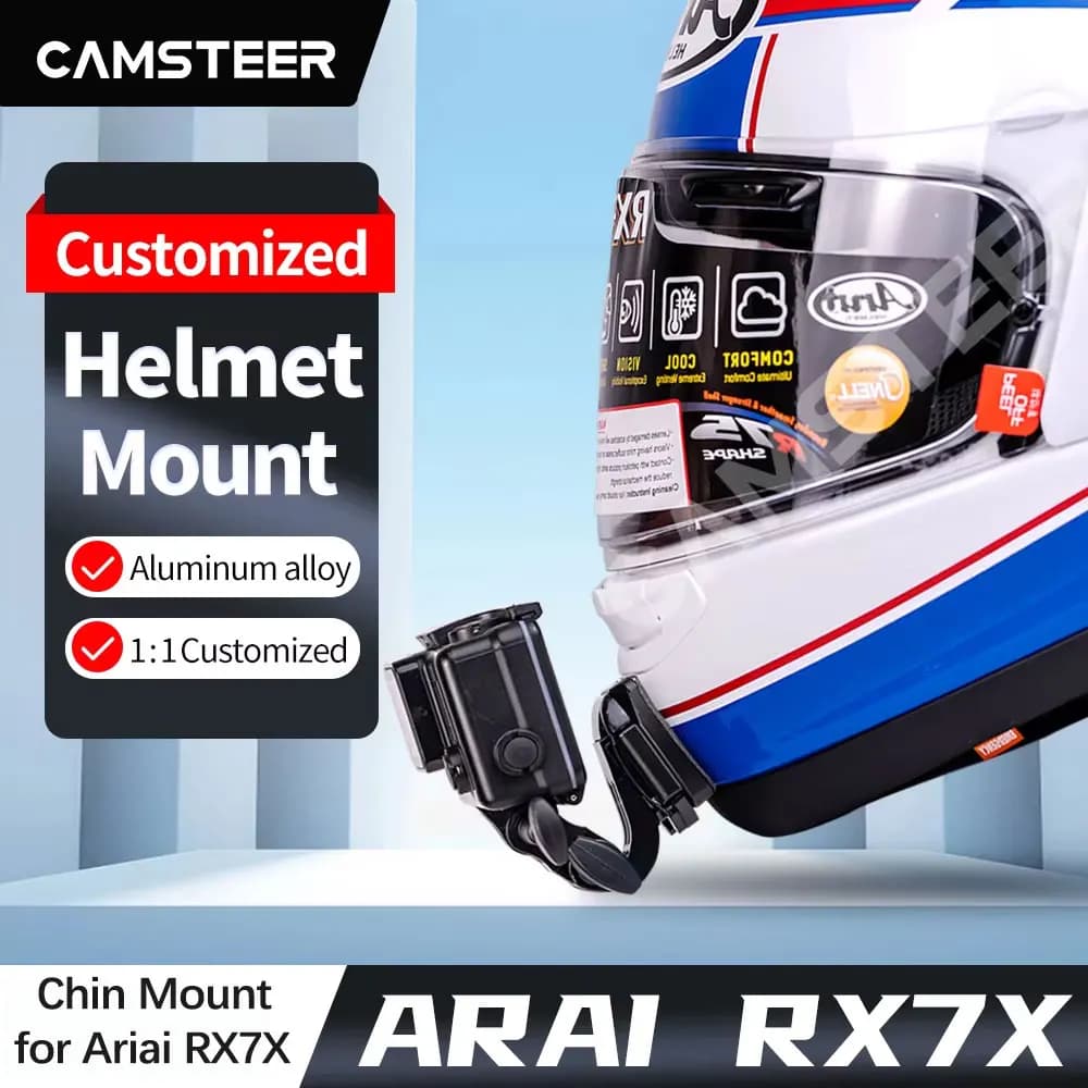 Soporte de barbilla de aluminio personalizado para casco de motocicleta Arai RX7X y Arai RX-7V EVO para cámaras GoPro, Insta360, AcePro y DJI Action