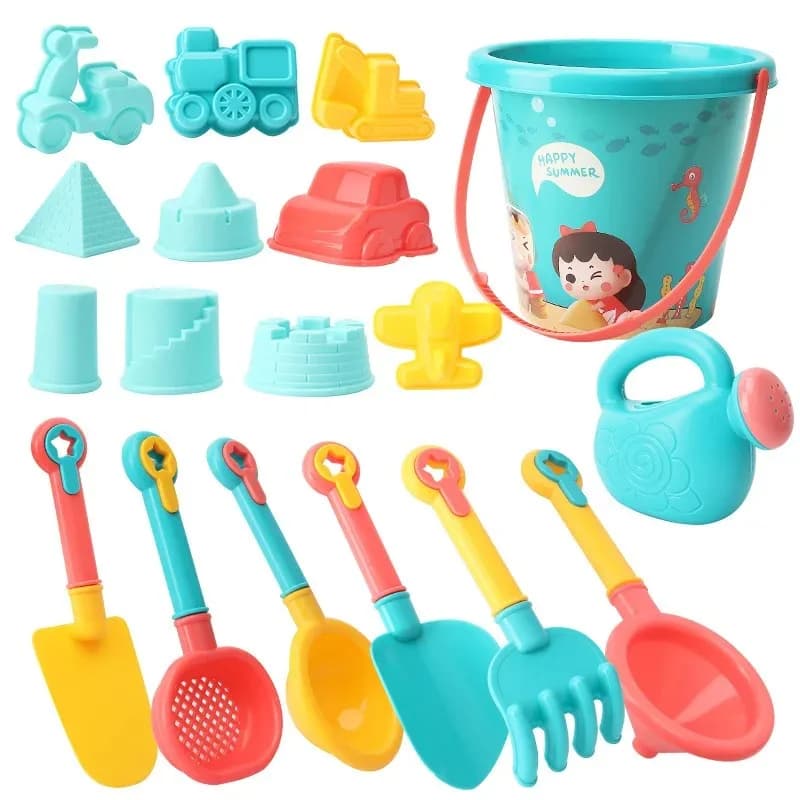 Juego de juguetes de playa de 18 piezas para niños, cubo, herramienta de agua, coche, excavación, pala de arena, juego al aire libre