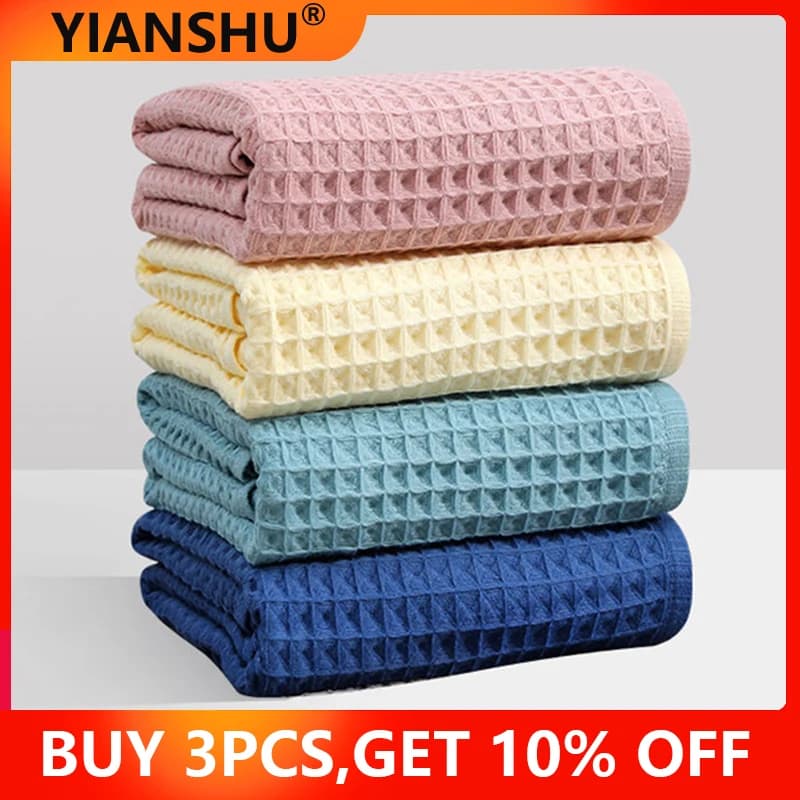 YIANSHU Juego de toallas tipo gofre, Toalla de baño y toalla de mano de algodón de primera calidad, Sábana de baño ligera de secado rápido,