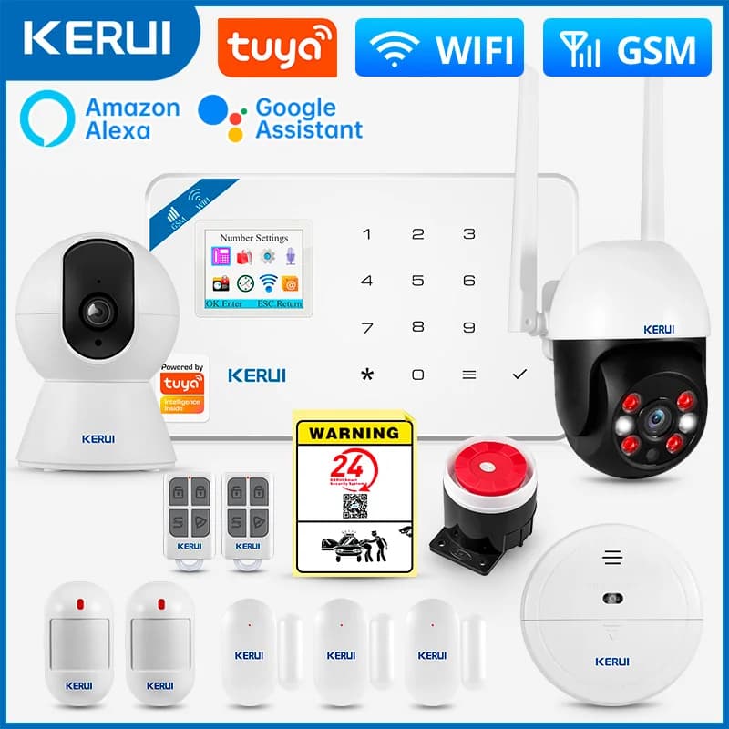 KERUI-sistema de alarma W181, seguridad para el hogar, WIFI, GSM, Tuya, Detector de movimiento inteligente, Sensor de puerta, cámara IP antirrobo,