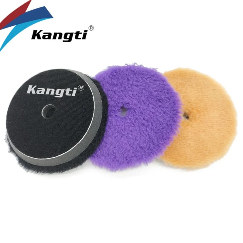 Kangti-disco de abrillantado para coche, almohadillas para pulir lana Natural, pulidor DA de lana de cordero, almohadillas de corte de espuma, Kits de