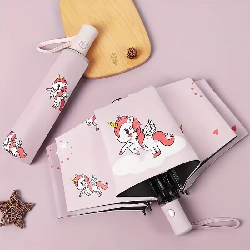 Lindo paraguas de unicornio sombrilla resistente al viento y a la lluvia paraguas automático plegable de moda paraguas de transporte de viaje regalo