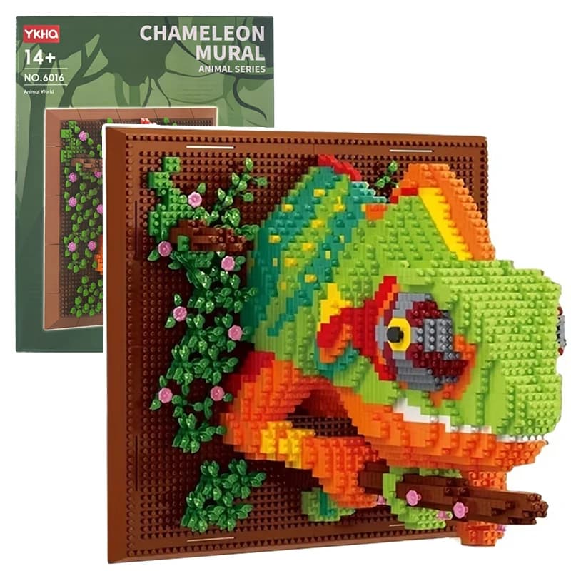 Bloques de construcción de animales en 3D, mural de lagarto, pintura estereoscópica, modelo de ensamblaje, ladrillos, decoración del hogar,
