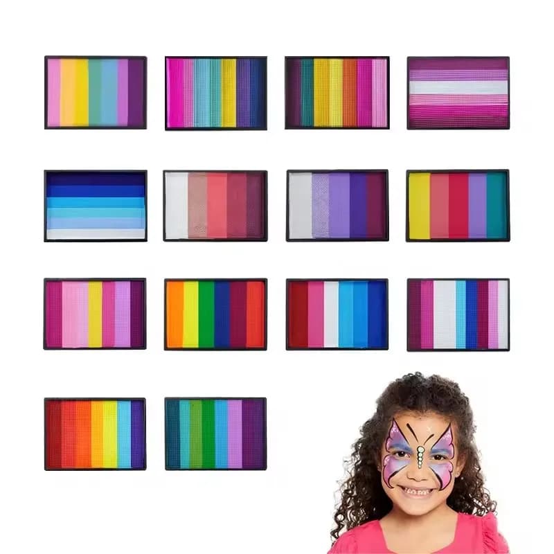 Pintura facial de pastel dividido de 50g, pintura de arte corporal, maquillaje, delineador activado por agua de arcoíris, cara de fantasma aterrador,