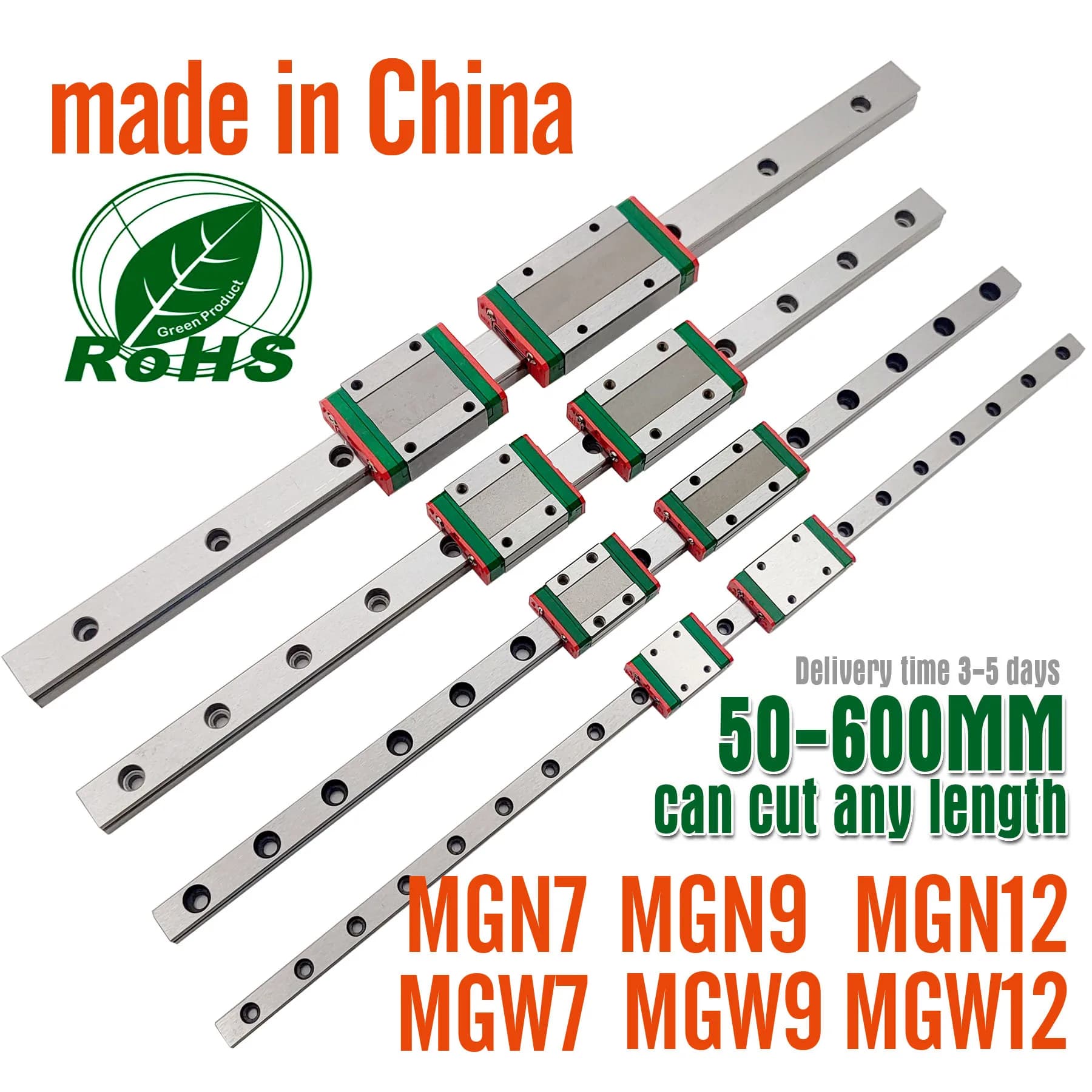 Guía lineal y 1 carro para impresora 3D, pieza de riel lineal en miniatura, MGN7C, MGN9C, MGN12H, MGN15C, MGN7H, MGN12C300/350/400mmMGN9H, 1 unidad