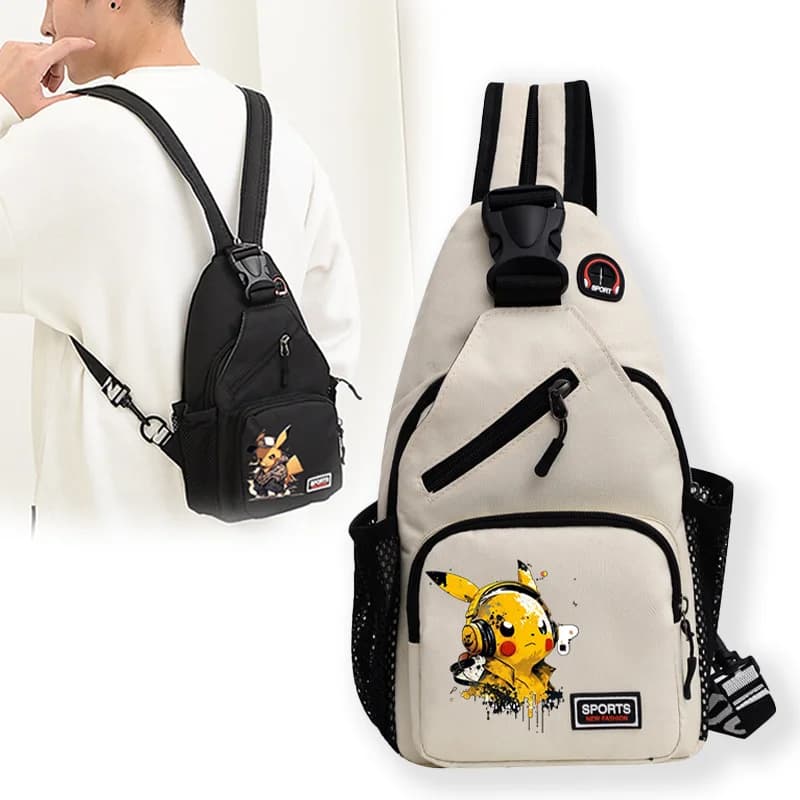 Bolso de pecho de Pokemons, mochila doble impermeable de gran capacidad, bolso cruzado multifuncional de tela Oxford con dibujos animados de Anime