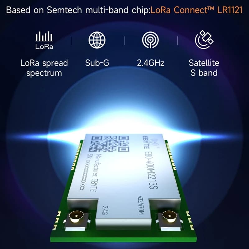 Módulo inalámbrico de doble banda LoRa 433/868/915/2,4G CDEBYTE E80-400M/900M serie LR1121 TCXO Sub-G SMD SPI RF módulo agujero de sello